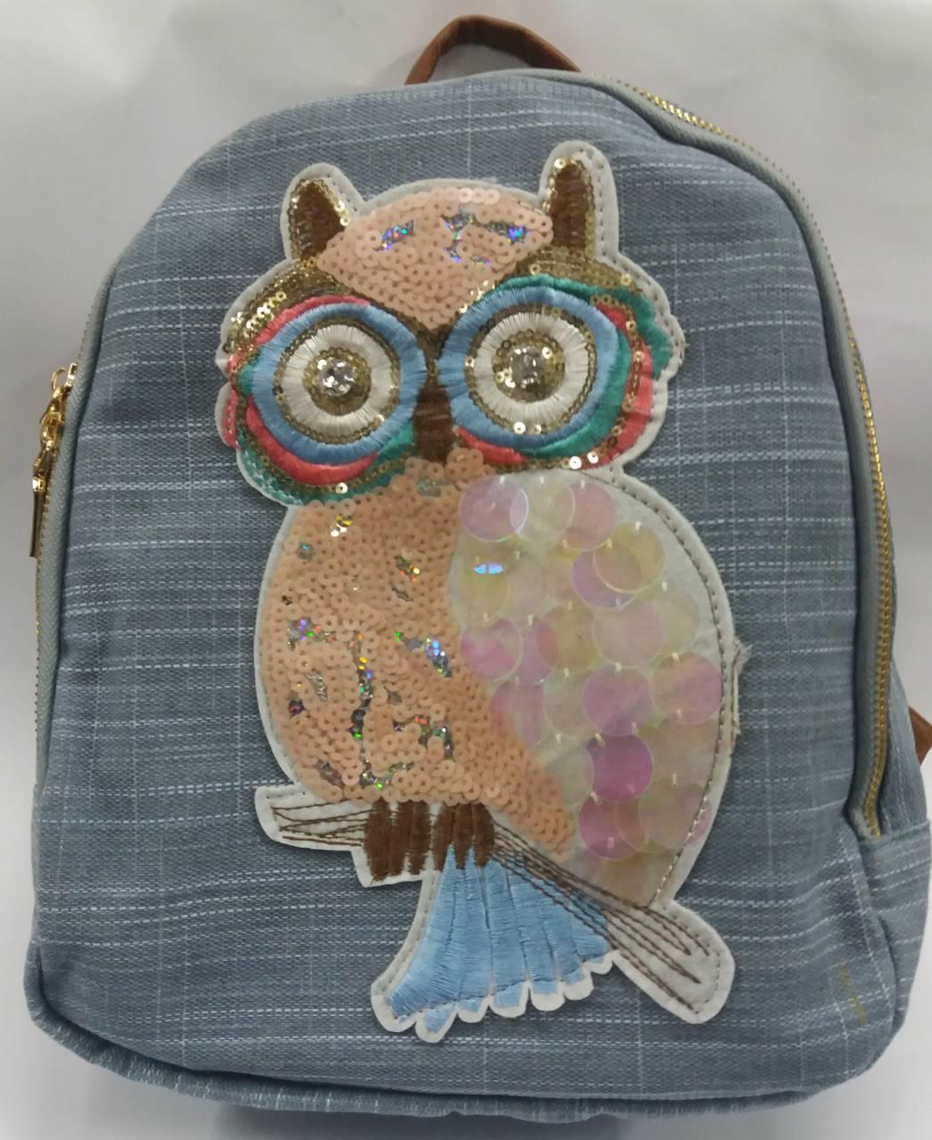 Ранець тканинний No 17129-2 "Сова 2" джинсовий світлий 27*23*12, фото 1