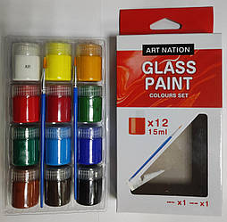 Набір фарб для скла GAS1215 Art Nation 12кол.*15мл. + 2 пензлика