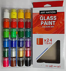 Набір фарб для скла GAS2415 Art Nation 24кол.*15мл. + 2 пензлика