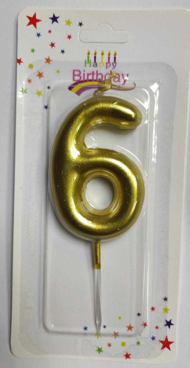 Свічки цифри (в торт) 7373-G золото "6" уп-12шт, фото 1