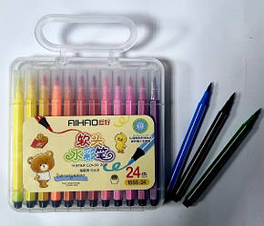 Фломастери NoАН-1555-24 кольорів "Aihao" з м'яким пензлем/пластиком. пенал