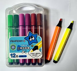 Фломастери трикутні NoАН-1996-12 кольорів "Aihao" пластик. пенал