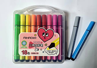 Фломастери трикутні NoАН-1996-18 кольорів "Aihao" пластик. пенал