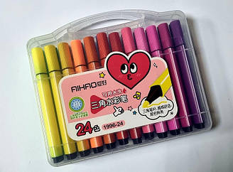 Фломастери трикутні NoАН-1996-24 кольорів "Aihao" пластик. пенал