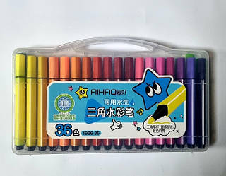 Фломастери трикутні NoАН-1996-36 кольорів "Aihao" пластик. пенал