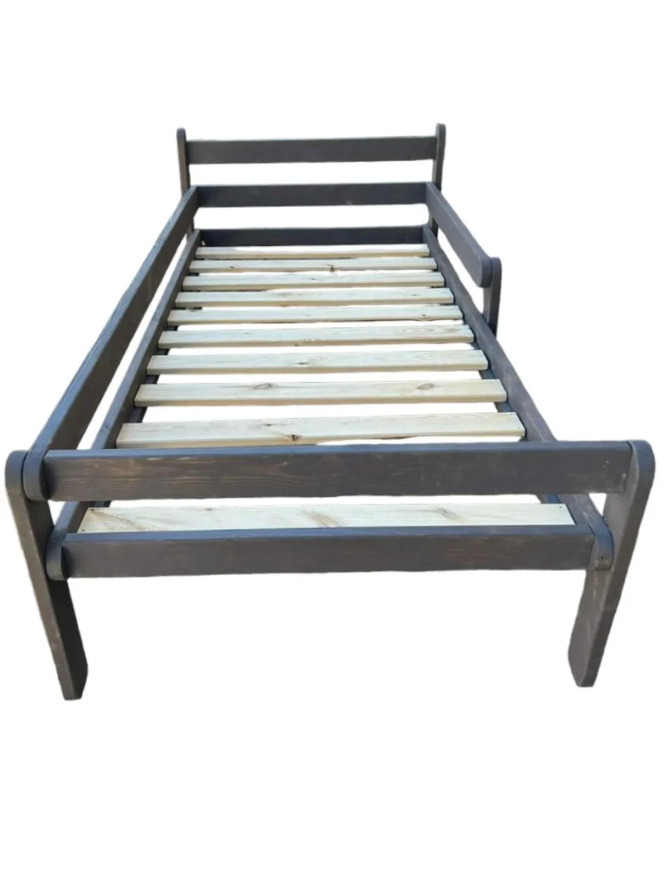 Ліжко півтораспальне Франкусик 120×200, масив сосни, олія-віск, сірий 120х200