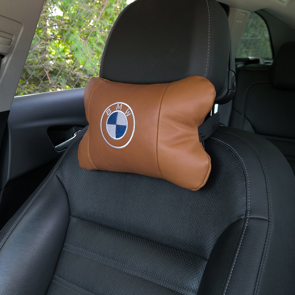 Комплект автоподушок 2шт з натуральної коричневої шкіри для BMW. Ортопедична подушка в WV-907 авто БМВ