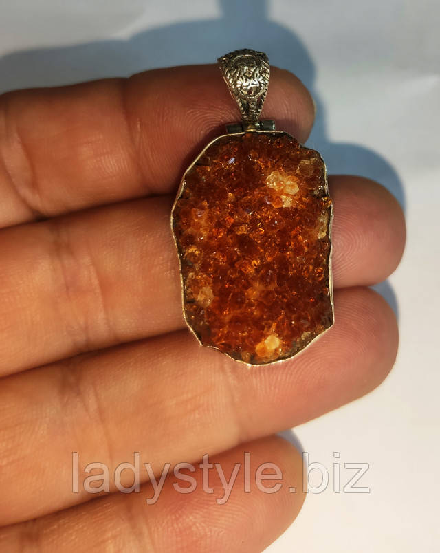 Серебряный подвес с кристаллом цитрина от студии LadyStyle.Biz купить оригинальное украшение кольцо перстень подарок натуральный танзанит