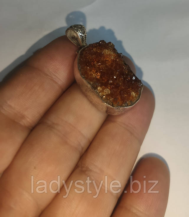 Серебряный кулон с натуральным кристаллом цитрина от студии LadyStyle.Biz купить украшения натуральный танзанит кольцо серьги перстень украшения