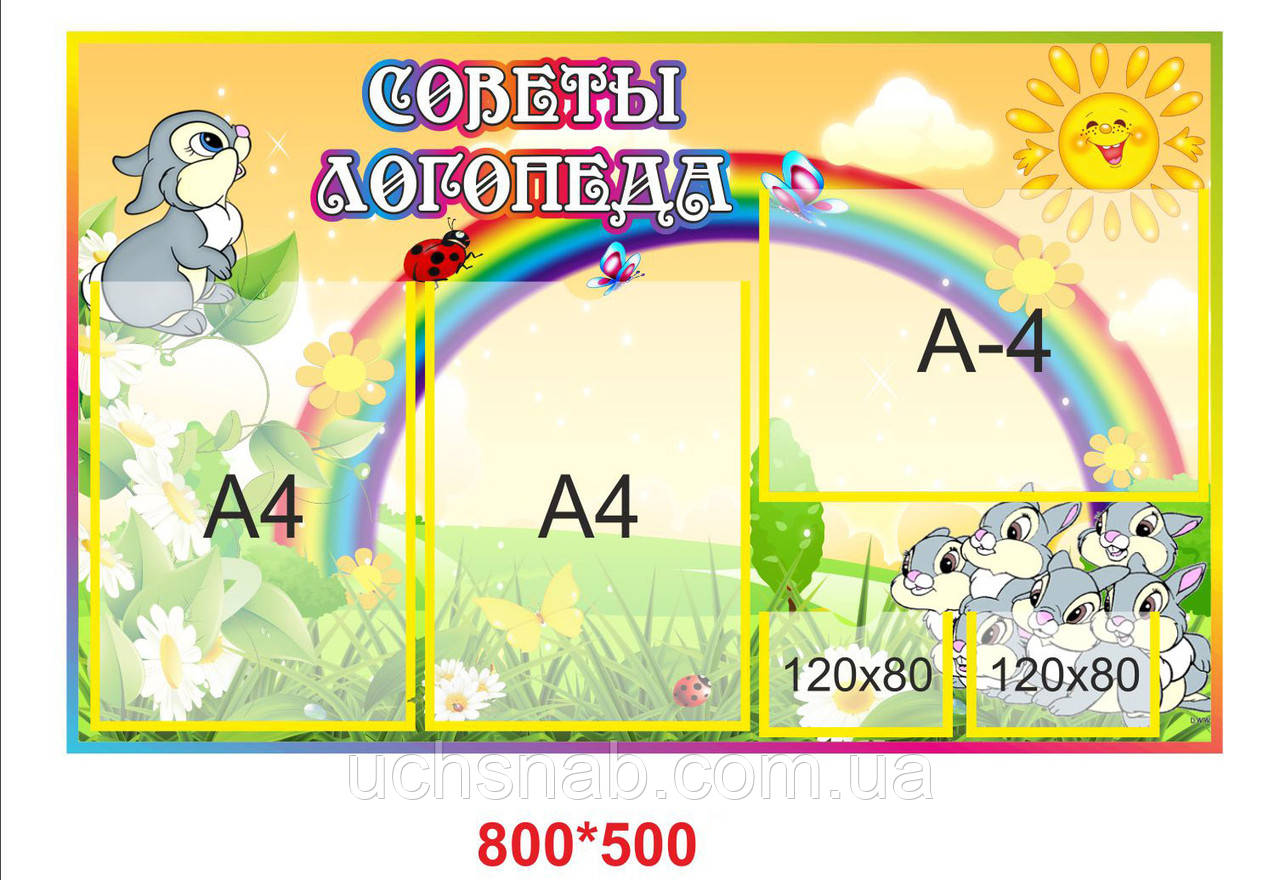 Стенд для дитячого садка Поради логопеда - сонячний зайчик