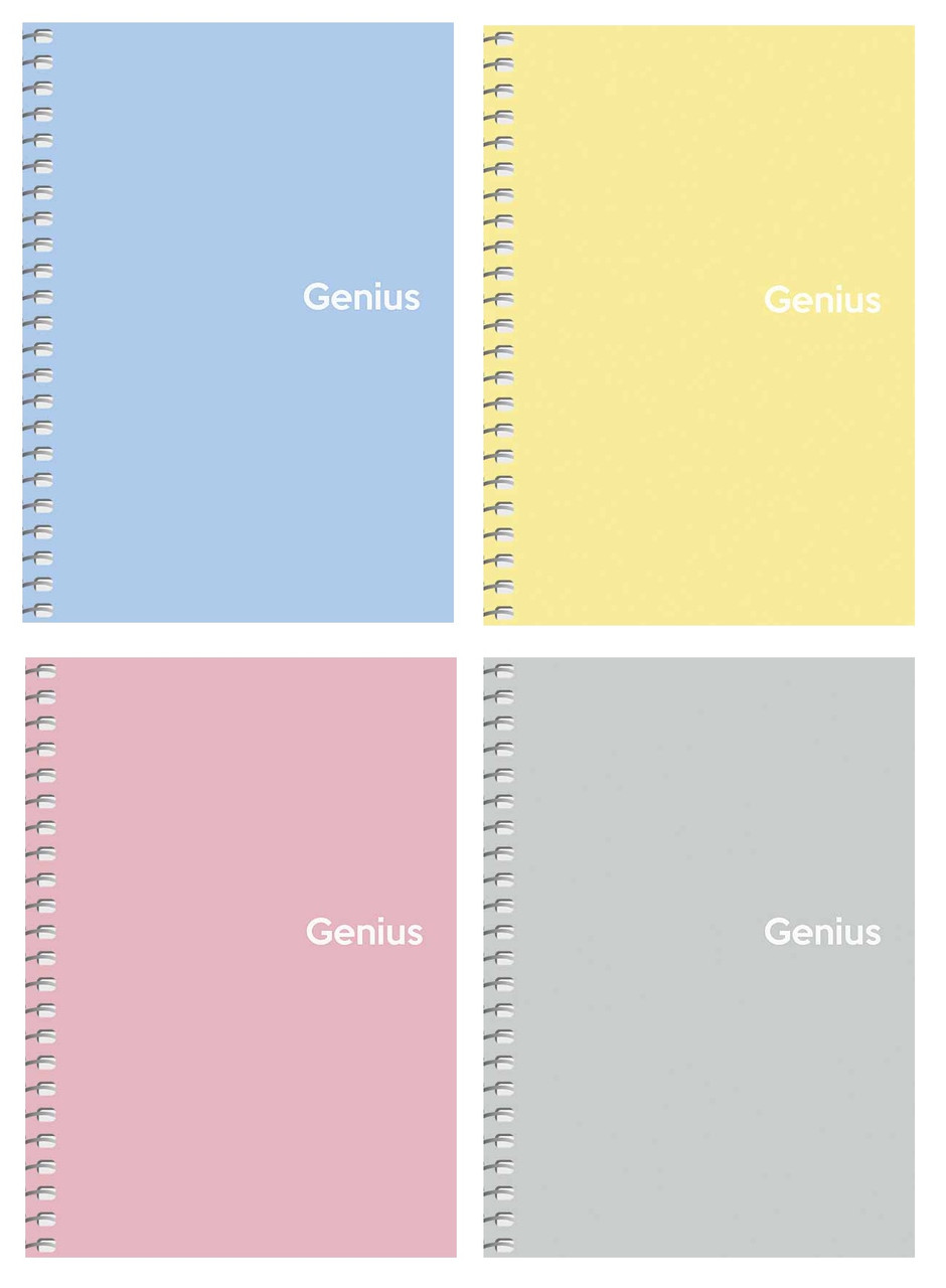 Блокнот А6 80 арк спіраль клітинка пластик обкл Genius 6805 Асорті