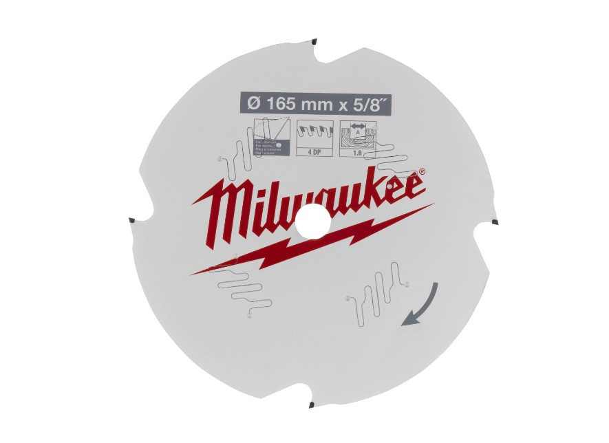 Диск пильный по фиброцементу PFTE MILWAUKEE, диаметр 165х5/8х1,8мм, 4 зуб.