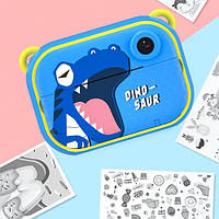 Дитячий фотоапарат миттєвого друку YT008, BLIUE DINOSAUR з підтримкою microSD card, 3Y+