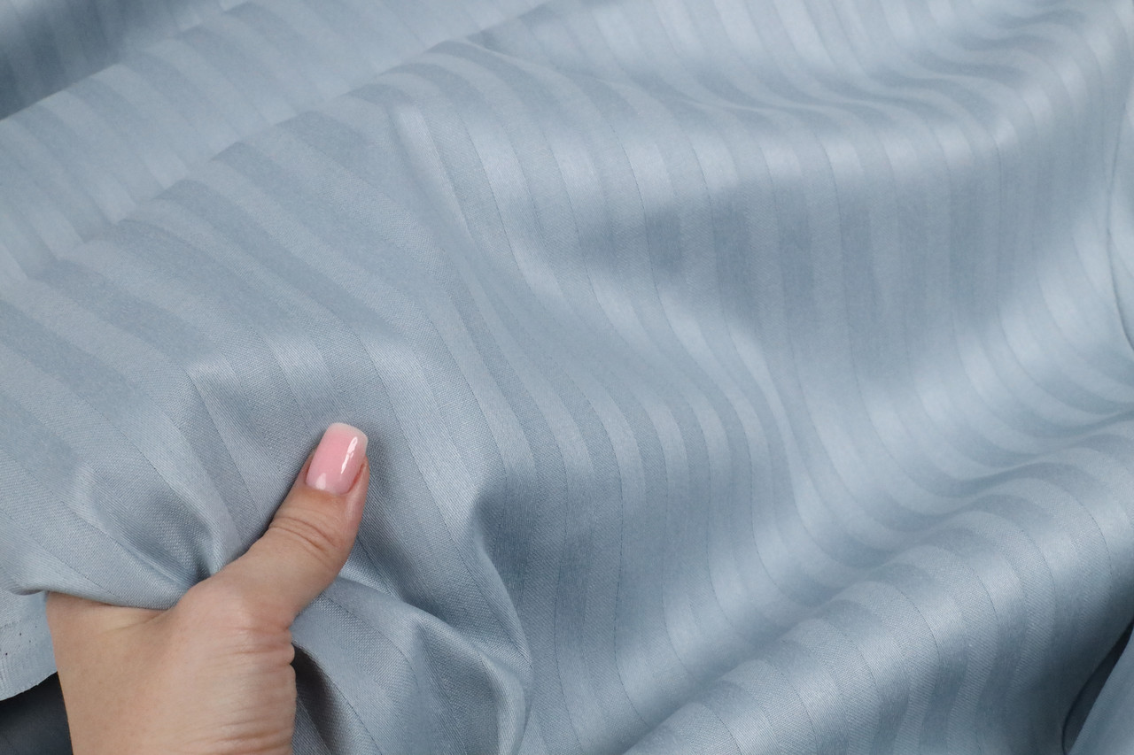 Готельний СТРАЙП-сатин (1 см) Сіро-блакитний 100% бавовна