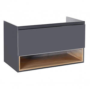 Qtap Robin тумба підвісна 1 ящик висувний, 1 полиця з довідником 1000х580х500 GRAPHITE/WHITISH OAK