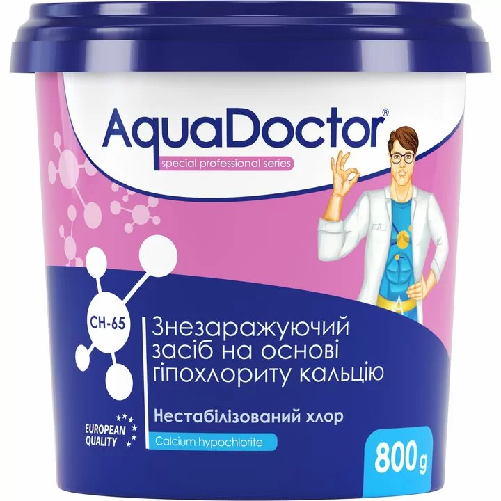 Дезінфектант на основі гіпохлориту кальцію AquaDoctor CH-65 0.8 кг, фото 1