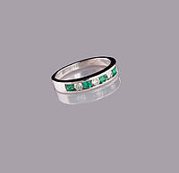 Женское кольцо из белого золота с бриллиантами и изумрудами С2Л6№9