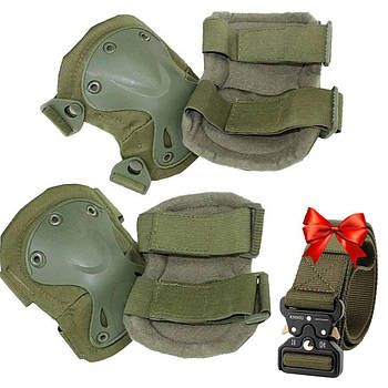 Набір тактичного захисту Eagle KN-04 Olive + Подарунок Ремінь Tactical Belt / Комплект налокітники та наколінники