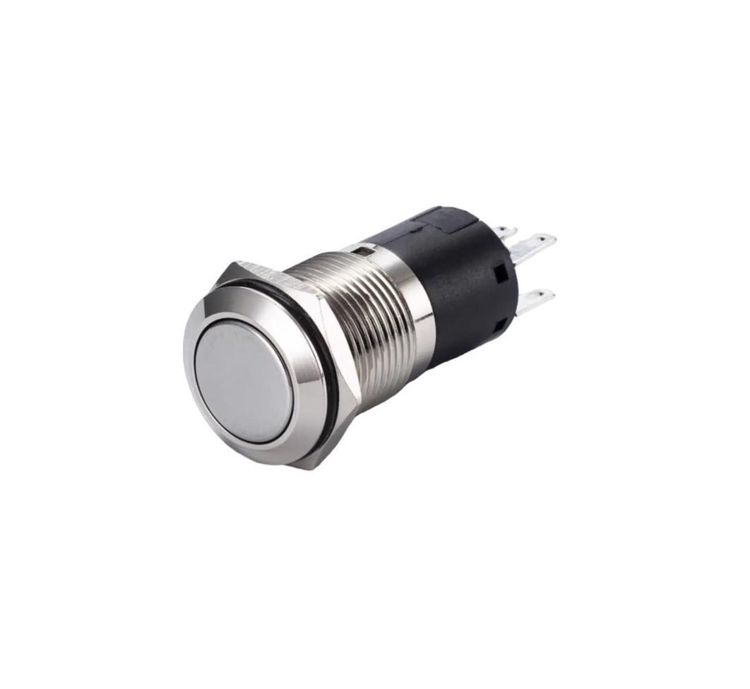Кнопка живлення DC 12-24V 3A 16mm, без підсвітки, з фіксатором, IP65, під монтаж
