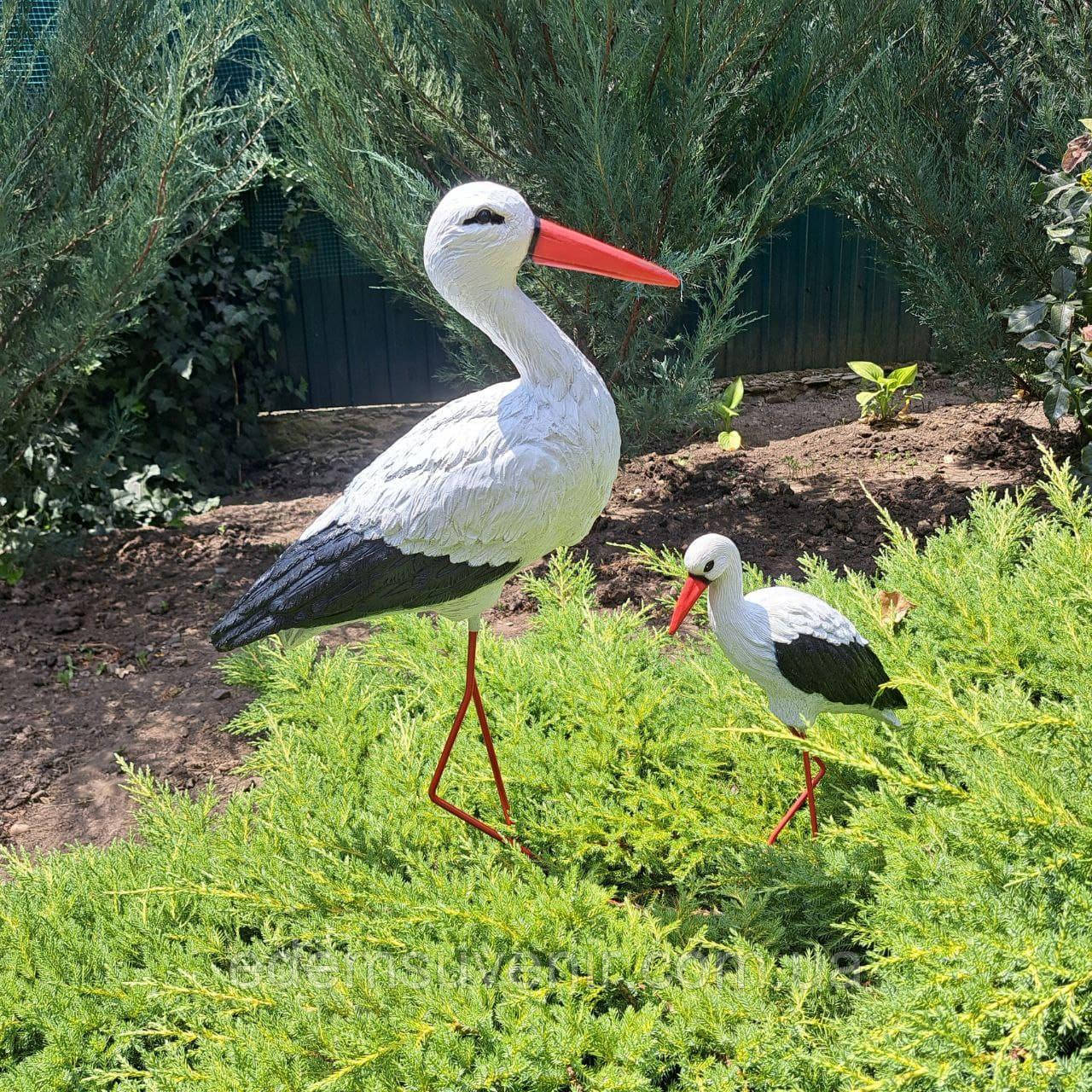 Комплект садових фігур Сім'я садових лелек №52, фігури садові, фігури для саду, садові статуетки, садові фігури з полістоуну,