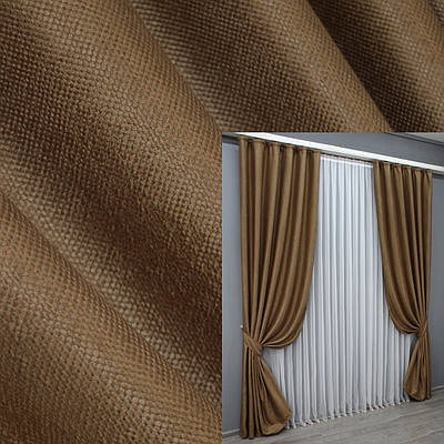 Комплект штор (2шт. 1,5х2,7м.) льон рогожка. Колір світло-коричневий. Код 1426ш 33-0285