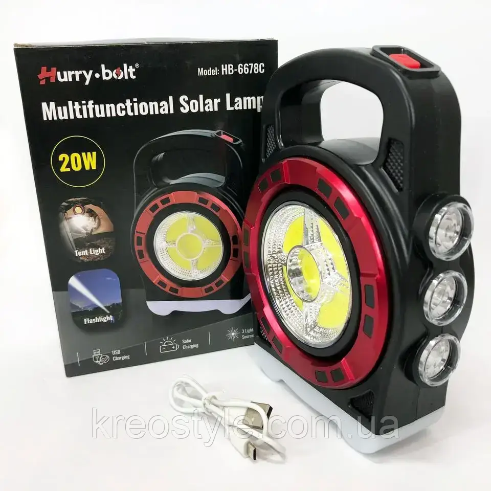 Переносний ліхтар/прожектор/ 6678С-3LED+5COB із сонячною панеллю та функцією/Power Bank/