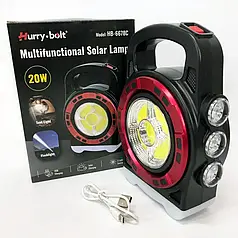 Переносний ліхтар/прожектор/ 6678С-3LED+5COB із сонячною панеллю та функцією/Power Bank/