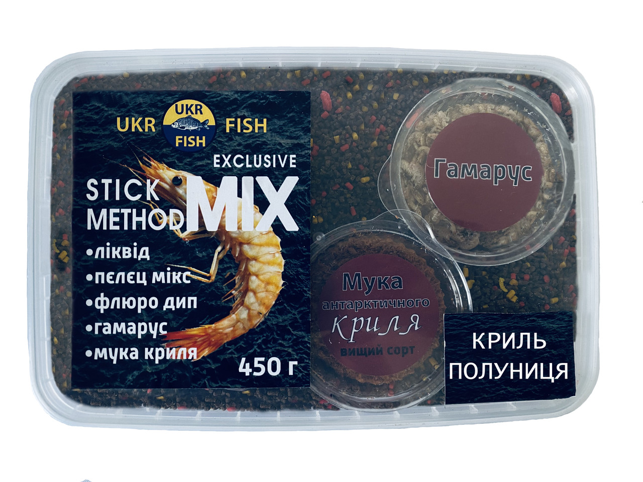 Прикорм для риби STICK METHOD MIX "КРІЛЬ ПОЛУНИЦЯ" 5 в 1 з Гамарусом та Мука Криля UKR FISH 450 г