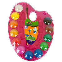 Акварельні фарби на палітрі, 12 кольорів, натуральний пензель, рожевий