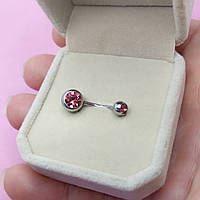 Пірсинг для пупка з цирконами "Рожевий олександрит" сережка навела медична ювелірна сталь в коробочці