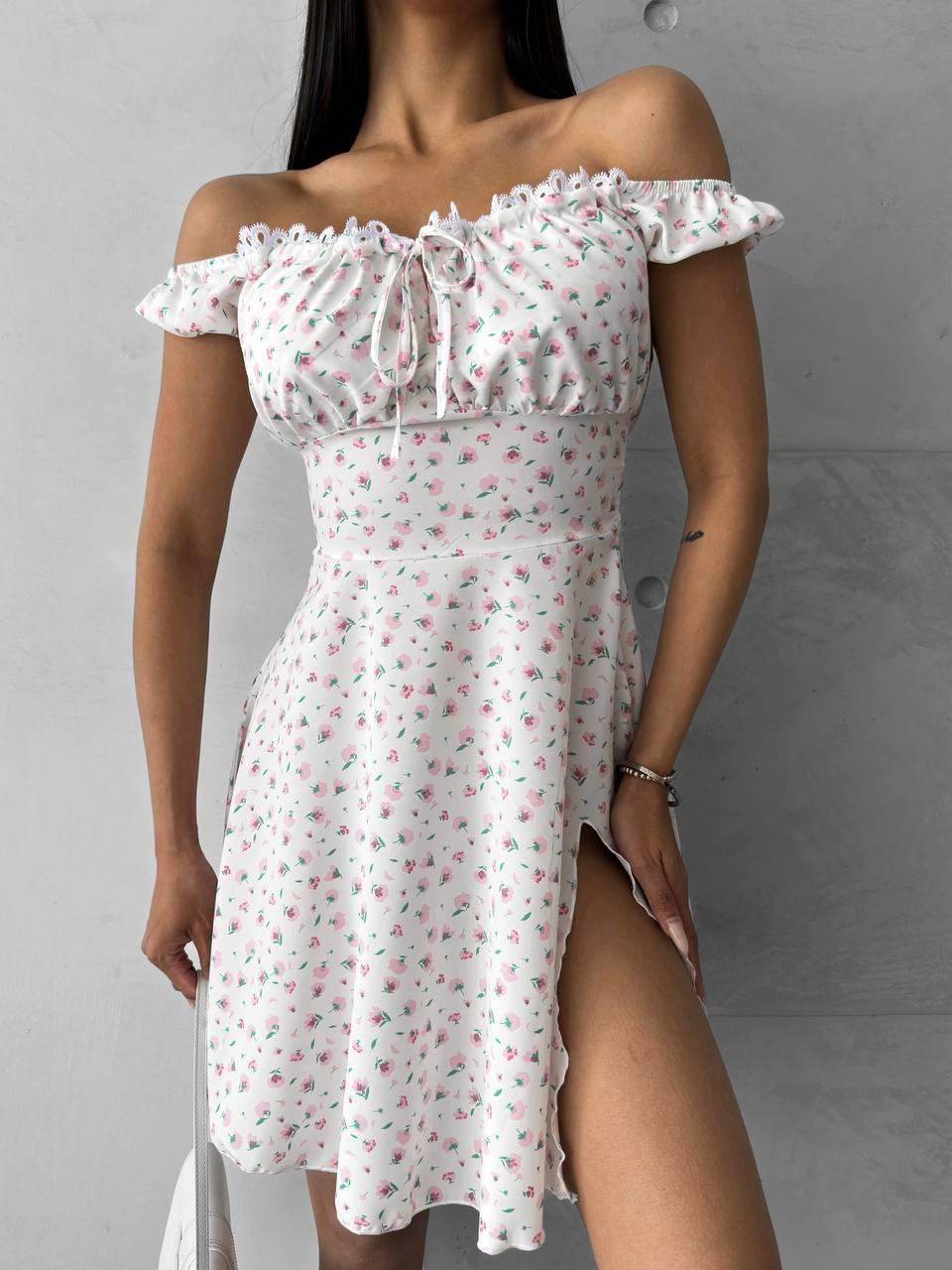 Стильне базове літнє легке жіноче міні сукня короткий ніжний сарафан із зав'язками на грудях квітковий софт, фото 1