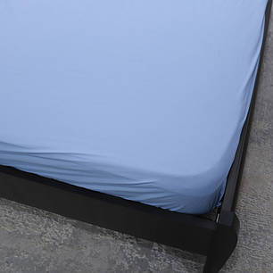 Захисне натяжне простирадло з бязі на гумці двоспальне (160*200*25) бавовняне однотонне блакитне, фото 2