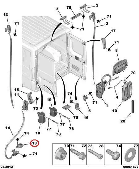 Скоба замка двері зад нижня Fiat Ducato 250, Peugeot Boxer, Citroen Jumper (2006-2014), 1369006080, 1606539480