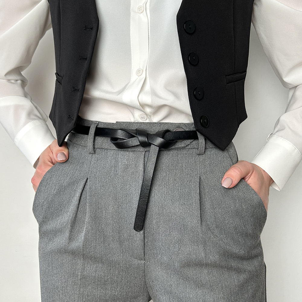 Ремінь-вузол шкіряний чорний жіночий HC-1502 (115-120 см)