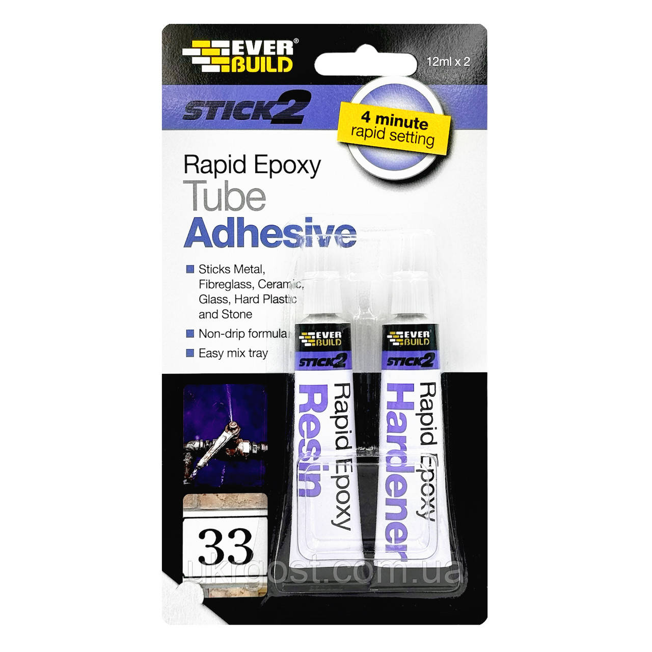 Клей епоксидний високоміцний 2-компонентний EVERBUILD STICK2 Rapid EpoxyTube х2 12 мл (490483)