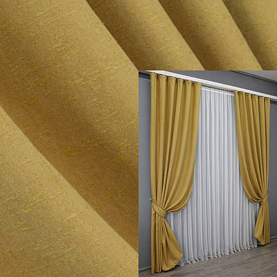 Комплект штор (2шт. 1,5х2,7м.) льон однотонний. Колір жовтий. Код 1449ш 33-0289