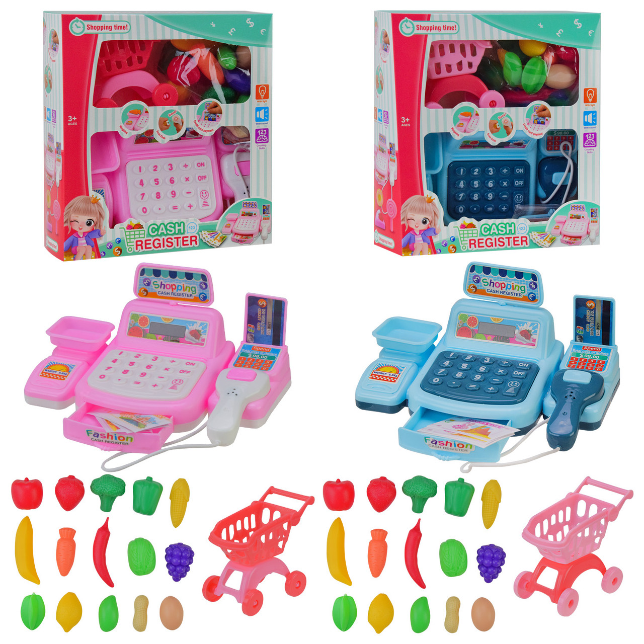 Каса дітяча з продуктами F332-11H (2 кольори, зі сканером і візочком), фото 1