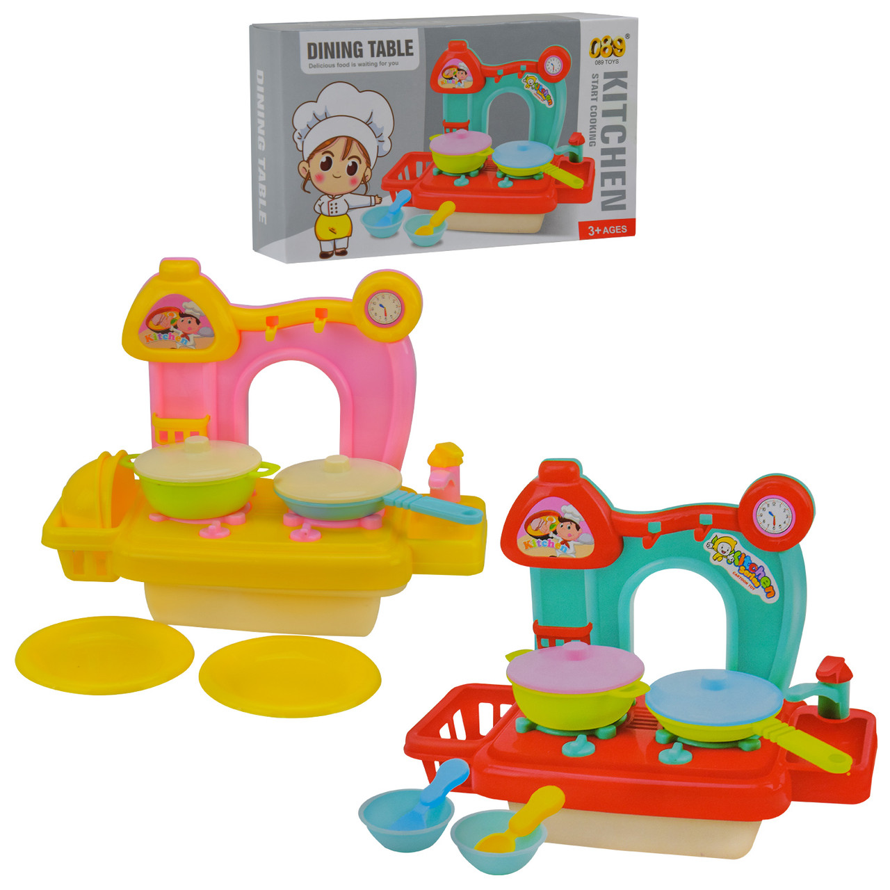 Дитяча кухня 601 набір 2 види з плитою, посудом і аксесуарами, фото 1