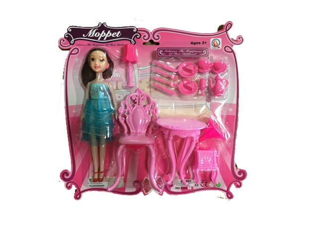 Лялька типу Барбі 0304-5 з меблями стілець стілець та посудом на планшеті, фото 1