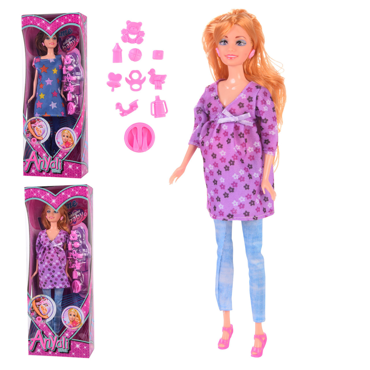Лялька типу Барбі 130-1 мікс 2 види вагітна з аксесуарами, фото 1