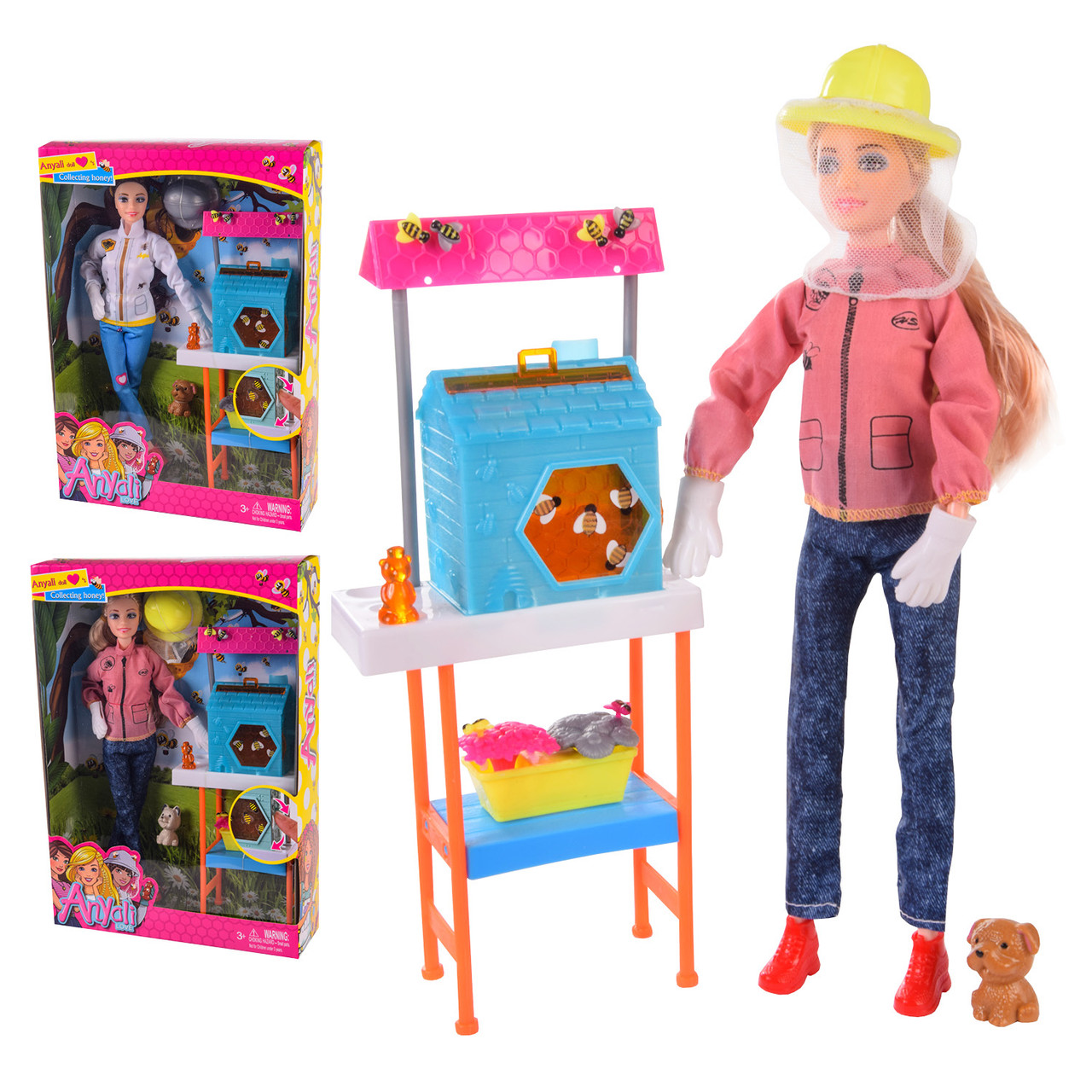 Лялька типу Барбі 139-1 2 види Бджоляр з вуликом, столом та твариною, фото 1
