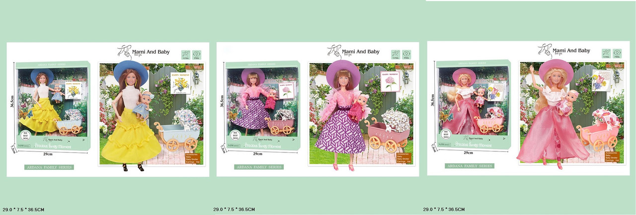 Лялька A790-1/2/3 типу Барбі матуся з немовлям та аксесуарами 3 види, фото 1