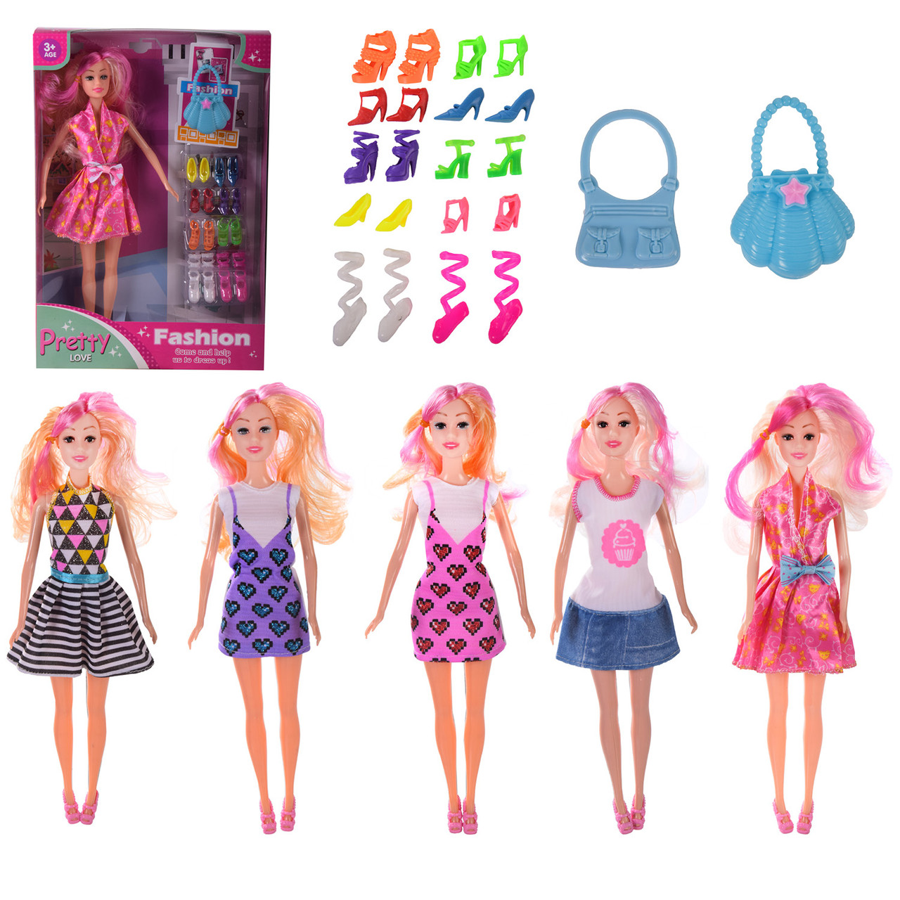 Лялька NK188-3 із сумочкою та взуттям 5 видів, фото 1