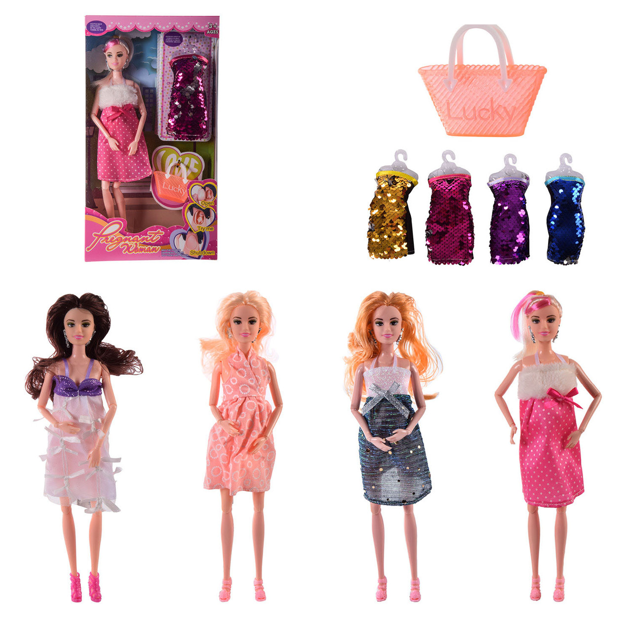 Лялька типу Барбі PX228-B 4 види вагітна у сукні, фото 1