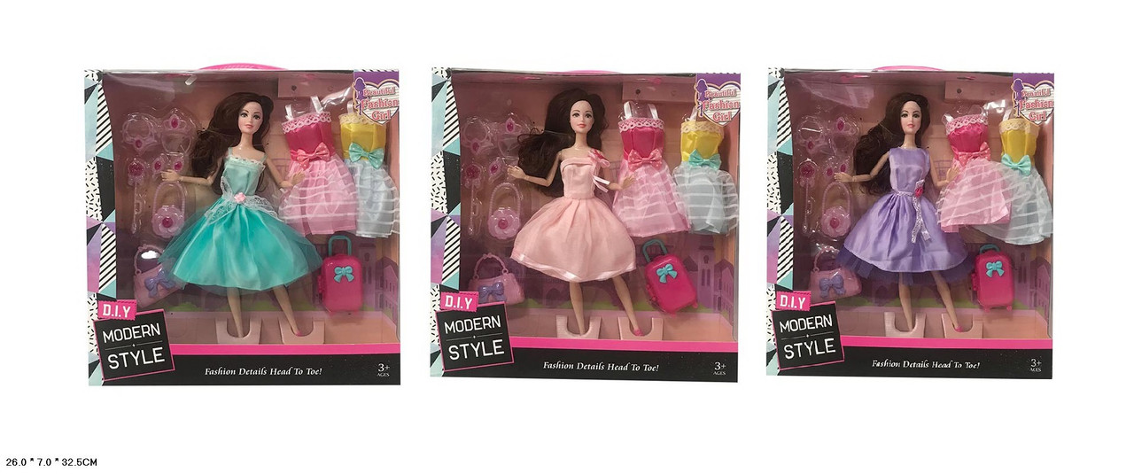 Лялька R100-426/427/429 з набором суконь та аксесуарів 3 види, фото 1