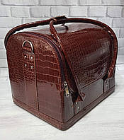 Бюті-кейс для косметики з поличками, колір шоколадний крокодил