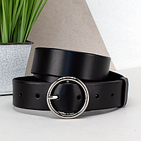 Ремінь жіночий шкіряний з круглою пряжкою JK-3542 чорний (125см) Black