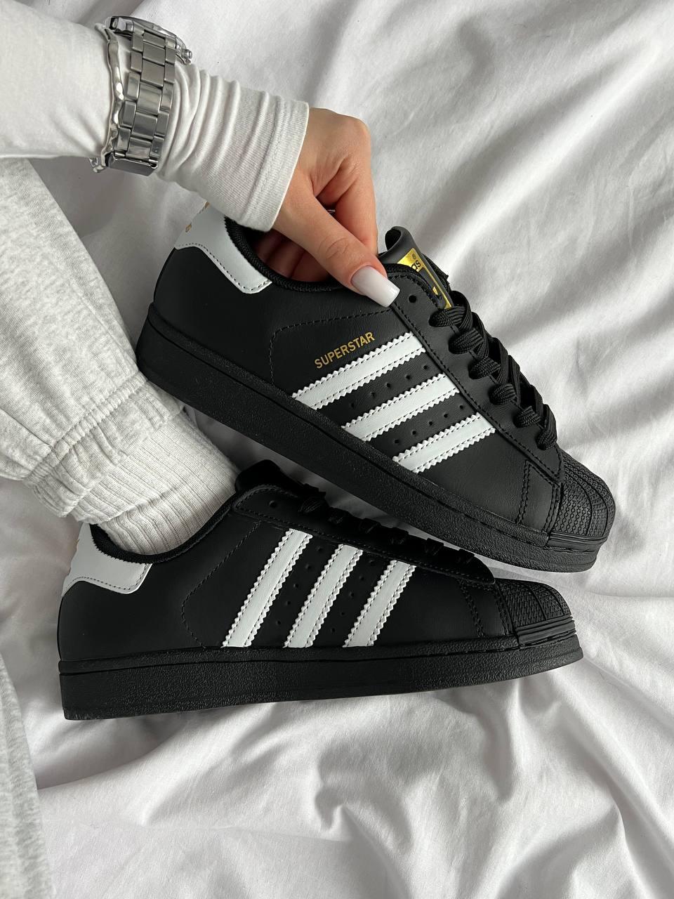 Кросівки Adidas Superstar Black White Чоловічі Жіночі Адідас Суперстар чорно-білі шкіра демісезон