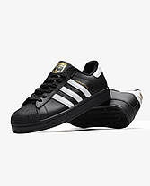 Кросівки Adidas Superstar Black White Чоловічі Жіночі Адідас Суперстар чорно-білі шкіра демісезон, фото 4