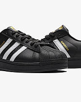 Кросівки Adidas Superstar Black White Чоловічі Жіночі Адідас Суперстар чорно-білі шкіра демісезон, фото 5